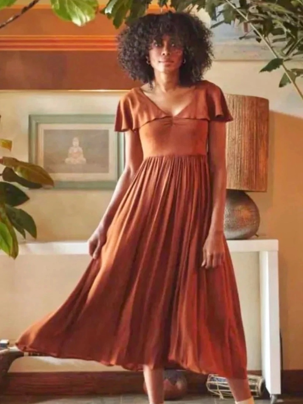 Christy Dawn Monarch Midi Dress in Rust Boho Cottagecore Flutter Sleeve Size XL - Picture 2 of 9